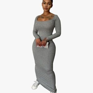 Elegant Gray Long Sleeve Dress